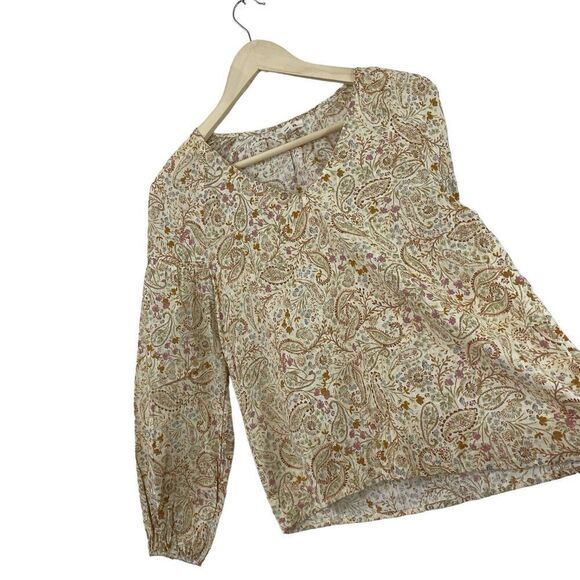 ANA A New Approach X-Small Peasant Botanical Top Boho V-Neck Cotton Rayon Womens - Picture 7 of 15